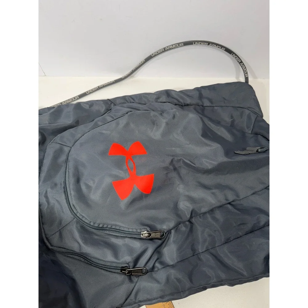 Under Armour Grey Orange Logo Drawstring Sackpack Gym Bag 1342663 Unisex 18x14